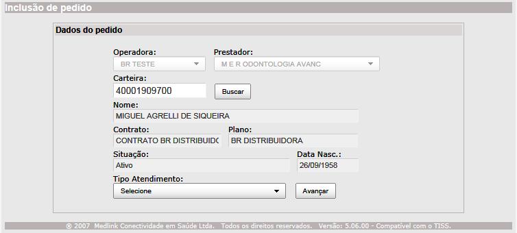 INCLUSÃO DE PEDIDO Utilizdo pr solicitção de senh pr