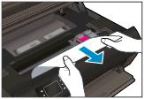 2. Remova o papel congestionado de dentro da impressora. 3. Feche a porta de acesso aos cartuchos. 4. Pressione o botão OK no painel de controle para continuar a tarefa atual.