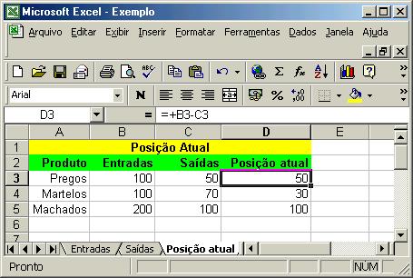 Somando as Entradas: Estamos na planilha Posição atual, digite o caracter = ( igual ) para iniciar a formula, clique na aba da