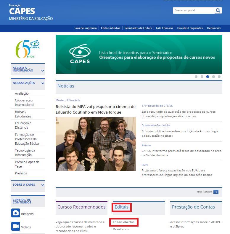 Instruções: 1- Acesse a página da CAPES, através do link (http://www.