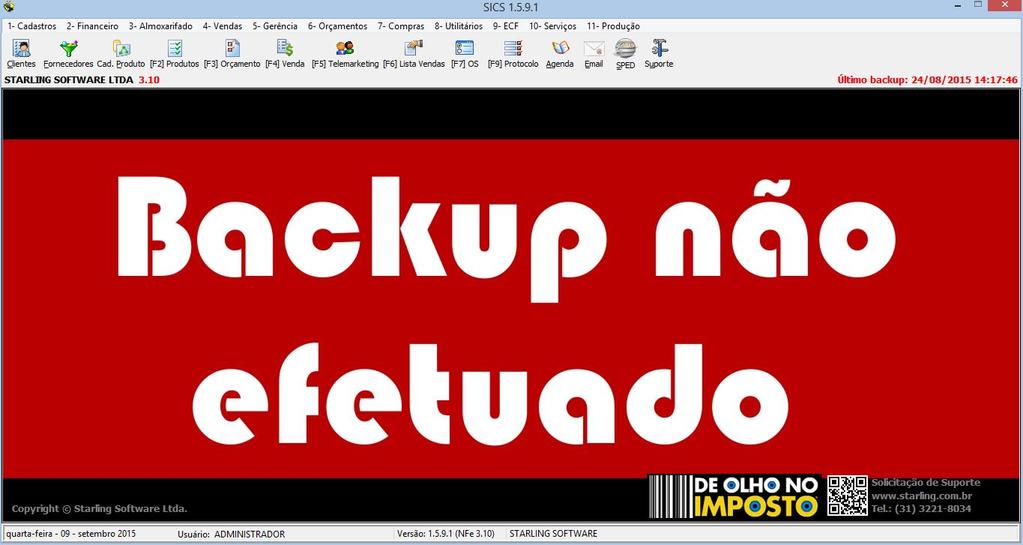 Segundo, na parte inferior da tela é informado o local onde os arquivos de backup estão sendo salvos. É importante conferir se ele é o mesmo caminho selecionado na tela anterior.