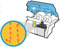 CUIDADO: Limpe somente os contatos e não deixe cair tinta ou qualquer outro tipo de detrito em qualquer outra parte do cabeçote. c. Dentro da impressora, localize os contatos no cabeçote de impressão.