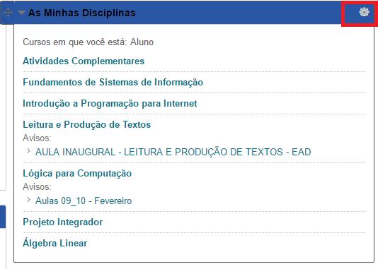 Figura 6: Configuração Após clicar no botão de Configuração, será exibida a página para agrupar as disciplinas por Período Letivo.