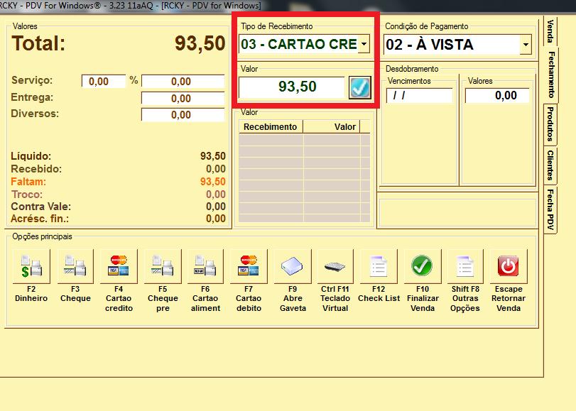Quando o recebimento com cartão de crédito for