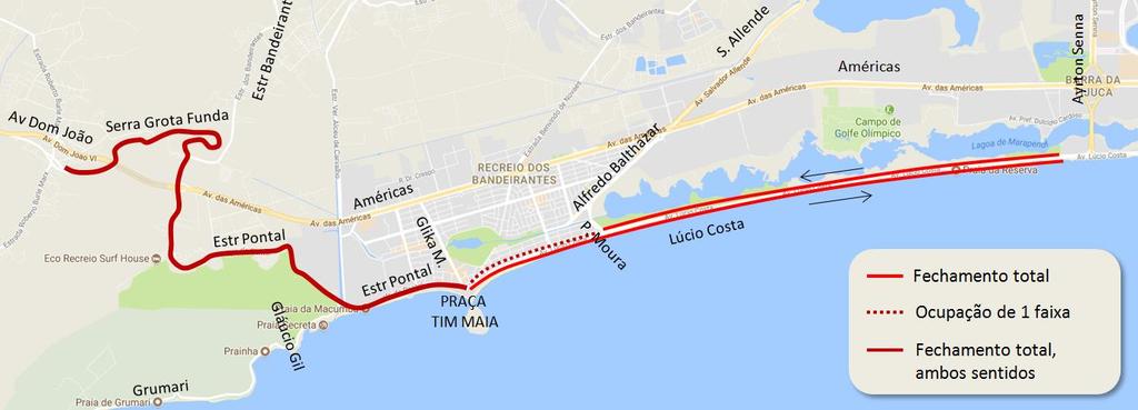 Veículos procedentes da Rua Arquias Cordeiro, com destino à Rua José dos Reis, seguirão pela Rua Piauí, Avenida Dom Hélder Câmara (sentido Pilares), retorno na alça do Viaduto Cristóvão Colombo,