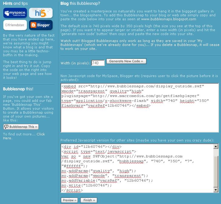 poderem fazer Bubblesnaps nas suas imagens coloque o botão: Para pré