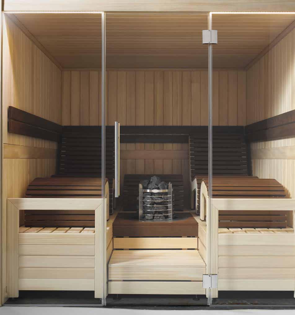 Mocca Exclusive Sauna elegância em cada detalhe Deixe-se contagiar pela estética da sauna MOCCA EXLUSIVE, que ativa todos os seus sentidos com o seu mix de cor e materiais Construída em madeira