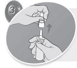 3. Retire a tampa do frasco, puxando-a para cima. 4.