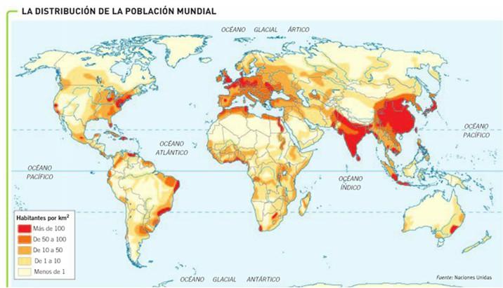 A densidade de poboación Un territorio pode ter moi poboado, mais o importante é saber a extensión do territorio que ocupan. É a diferenza entre poboacion absoluta e densidade de poboación.