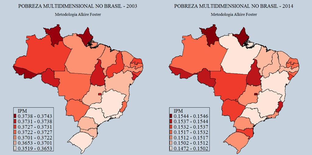 Figura 16 Indicador de Pobreza Multidimensional 2003/2014 Fonte: Elaboração Própria, a partir de dados da PNAD. Sobre a redução da pobreza em 2003 a média do IPM foi de 0,3631.