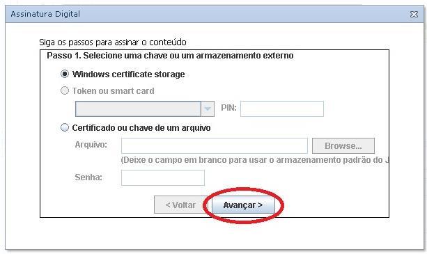 Passo 11: Selecione a chave desejada, se você utiliza Cartão