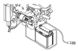 motor B4T-20.0H É recomendado a utilização de uma bateria de no mínimo 45A/h (ampéres/hora). Conectar o pólo vermelho (+) no solenóide do motor de partida e o pólo preto (-) ao chassis do motor.