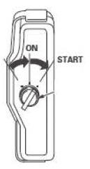 Partida elétrica: Girar a chave para a posição START até a partida do motor.