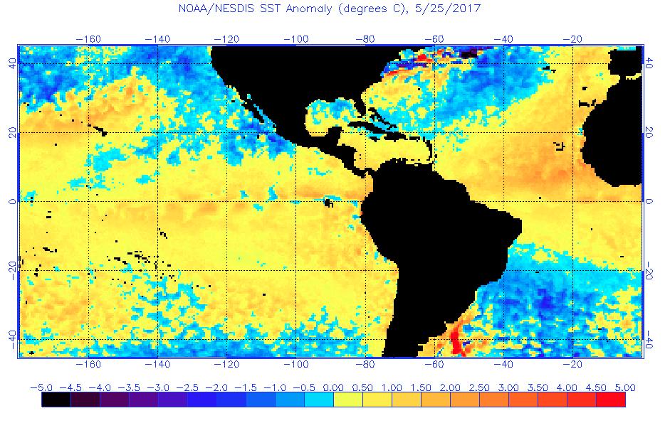 Pespectivas para o El Niño no segundo semestre e águas superficias mais aquecidas no Atlântico Sul A maior parte da área do Oceano Pacífico Equatorial segue com temperaturas dentro da normalidade no