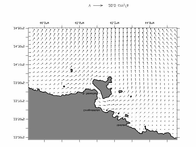 21:00Z11 SEP1999 Fig. 1 - Correntes de maré instantâneas, na superfície, no litoral Norte do Estado de São Paulo. 47.78 W 47.41 W 24.81 S 24.