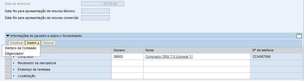 Membros da Comissão de Licitação Dados Básicos Criar Oportunidade SRM 7.