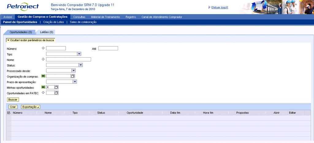 Tipo de Oportunidade Criar Oportunidade SRM 7.