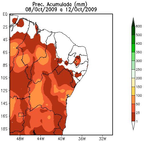 Figura 06 Campo de precipitação acumulada no período de 08 a