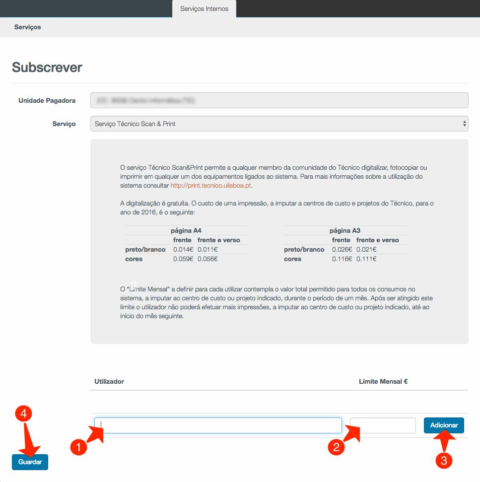 A interface apresentada na Figura 3 resume os serviços internos disponíveis à unidade que foi seleccionada no passo anterior.