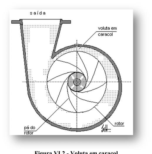 Figura VI.2 - Voluta em caracol A carcaça pode ser do tipo voluta ou do tipo difusor. A de voluta é a mais comum podendo ser simples ou dupla (Figura VI.3).