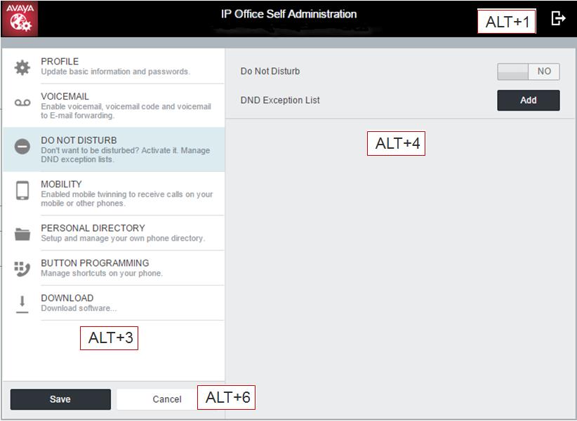 Autoadministração na web do Avaya IP Office Platform Navegação do teclado Para Avançar ao longo dos elementos em uma página Web Retroceder ao longo dos elementos em uma página Web Alterar o valor de