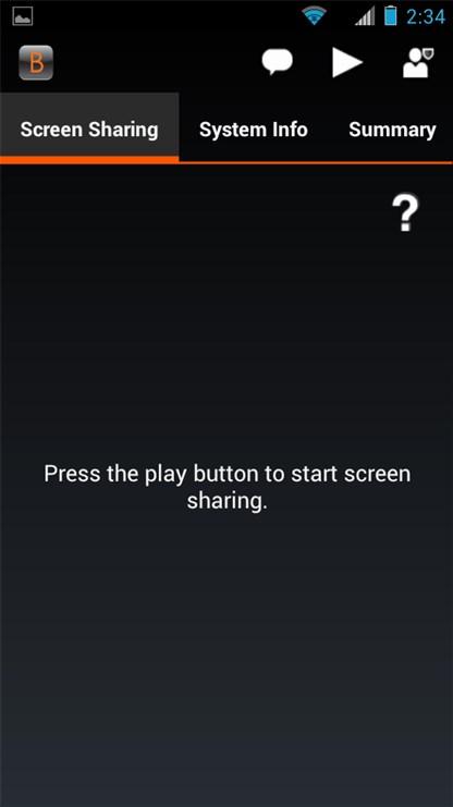 Para acessar ferramentas de sessão de suporte técnico em um smartphone, toque no botão Menu.