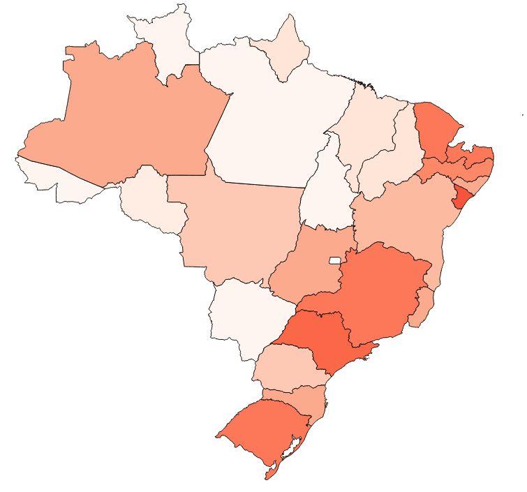 Menções por Estado no Twitter (grupo vermelho - pró-lula ) Distribuição etária Já no plano da distribuição por faixa etária, em relação às referências a Lula, constata-se amplo predomínio no debate