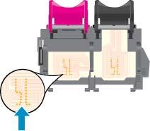 6. Dentro da impressora, localize os contatos no cabeçote de impressão. Os contatos parecem um conjunto de relevos dourados posicionados para combinar com os contatos no cartucho de tinta. 7.