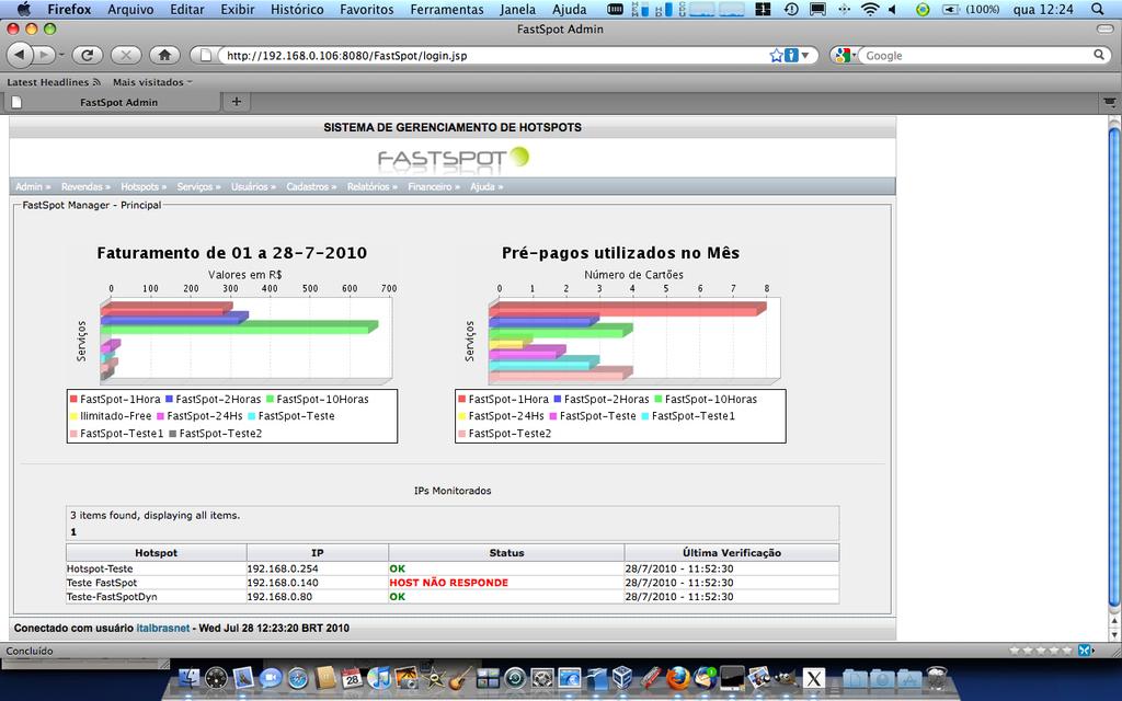 Alguns dos Recursos disponibilizados pelo FastSpot - Gerenciamento de Serviços Onde são definidos os serviços com seus valores e atributos de acesso.