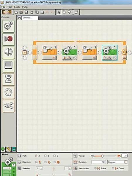 circuito desenhado na superfície de apoio, com grande precisão. Já na Figura 3, exibe-se a tela do aplicativo Lego Mindstorms Education NXT Programming.