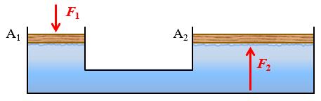 Uma aplicação do Princípio de Pascal é a PRENSA HIDRÁULICA, que consiste em dois vasos comunicantes, com êmbolos de áreas diferentes A1 e A2, que se movem livremente sobre a superfície dos fluidos.