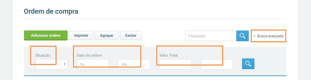 Busca Avançada Situação: Status da Entrada (Todos, Em Aberto, Em Andamento, Atendido e Cancelado).