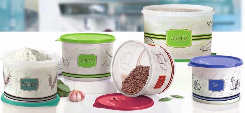 Arroz, feijão, farinha e sal Mantenha a qualidade de seus alimentos armazenando-os nas Tupper Caixas. Teste e comprove. 4 Armazenagem 89500 Tupper Caixa para Farinha* -,8kg 8,cm de diâm. x,cm de alt.