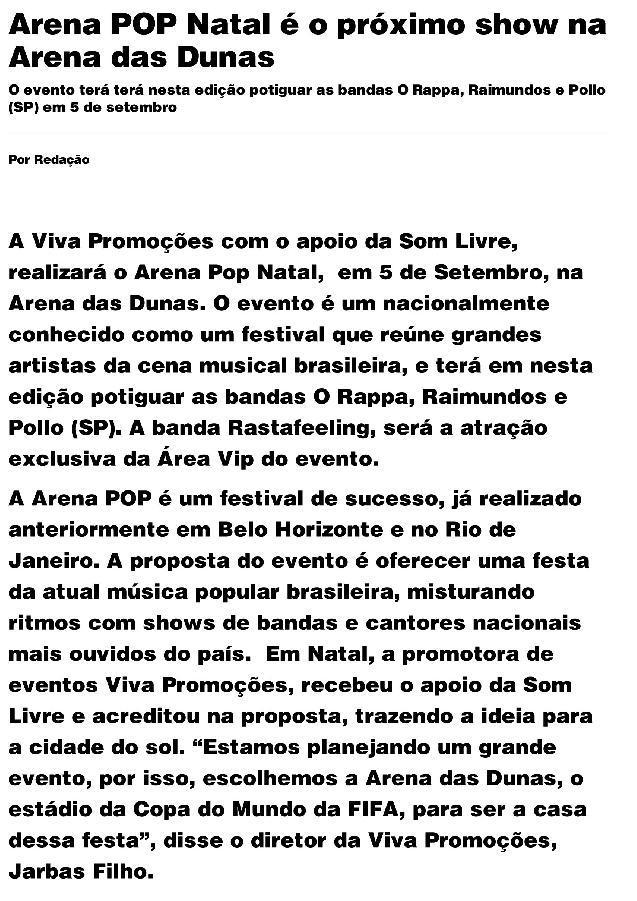 Data: 28/08/2014 Nome do veiculo: Portal no ar Caderno/Pagina: Cultura