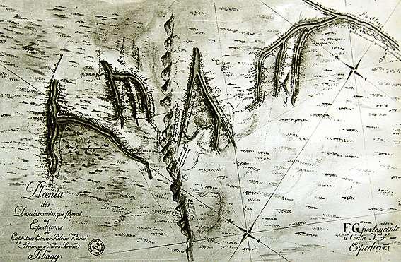 Antigo documento cartográfico da região de Tibagy.