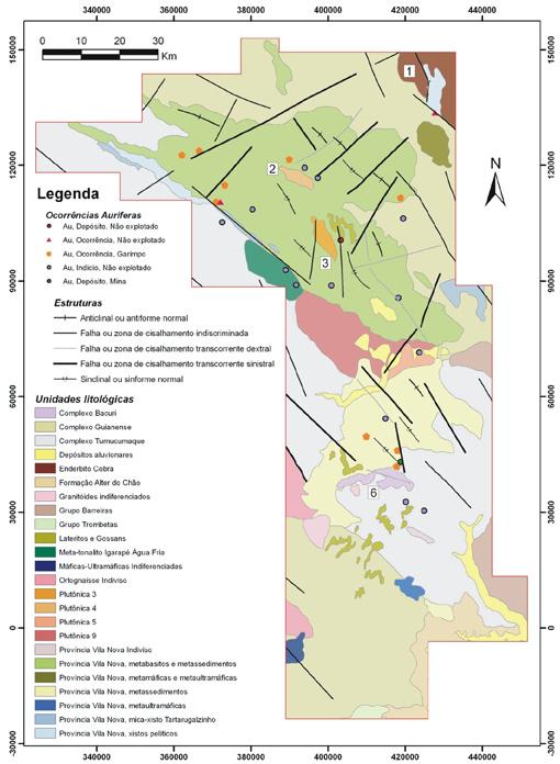 Lucíola Alves Magalhães et al. Figura 2 - Mapa geológico da área do projeto, na escala 1:1.000.000 (Bahia et al. 2004, Faraco et al.