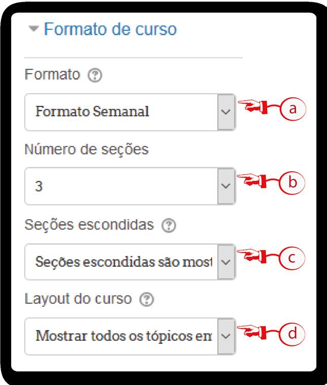 Figura 5 Editar configurações - Formato de curso 4. Configuração Aparência Forçar tema (a) neste campo poderá escolher o tema que será aplicado na sala.