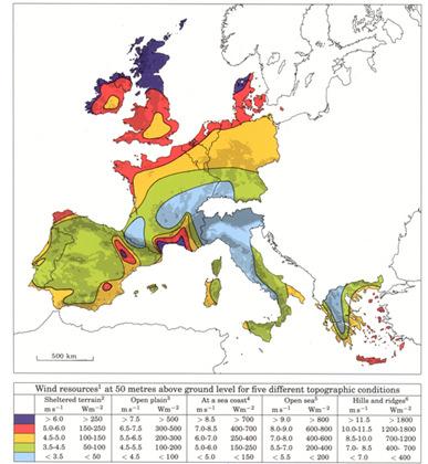 Atlas Eólico da Europa Portugal tem mau recurso em termos
