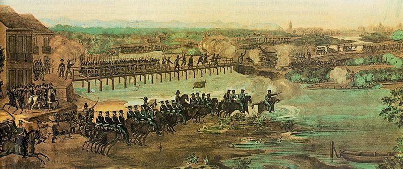 Exército Imperial do Brasil ataca as forças confederadas no Recife, 1824. O governo imperial tomou medidas severas contra o movimento separatista.