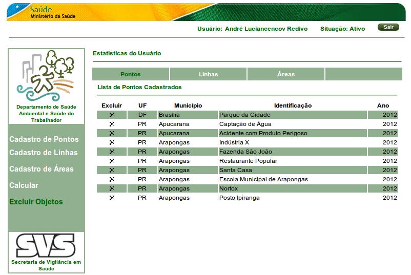 f) Campo Categoria este campo apresenta uma lista de categorias em que a área deve ser classificada. O usuário deve selecionar na lista a categoria que melhor representa a área a ser cadastrada.