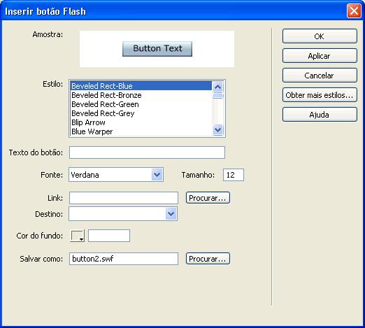 Para inserir um objeto de botão Flash: 1 Na janela do documento, coloque o ponto de inserção onde deseja inserir o botão Flash.