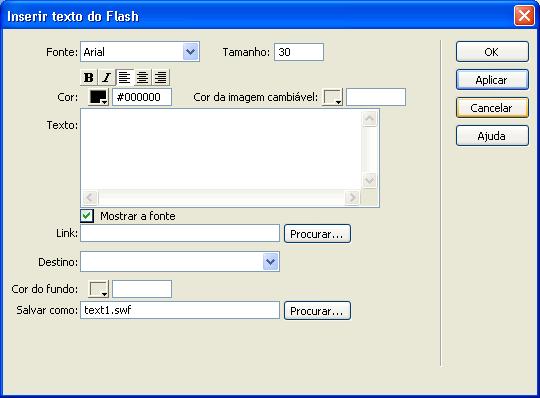Como inserir um objeto de texto Flash O objeto de texto Flash permite criar e inserir um filme Flash que contém apenas texto.