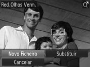 Corrigir o Efeito de Olhos Vermelhos É possível corrigir automaticamente o efeito de olhos vermelhos nas imagens e guardá-las como ficheiros novos. Escolha [Red.Olhos Verm.].