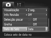 Inserir a Data e a Hora É possível inserir a data e a hora do disparo no canto inferior direito de uma imagem. No entanto, depois de inseridas, não é possível apagá-las.