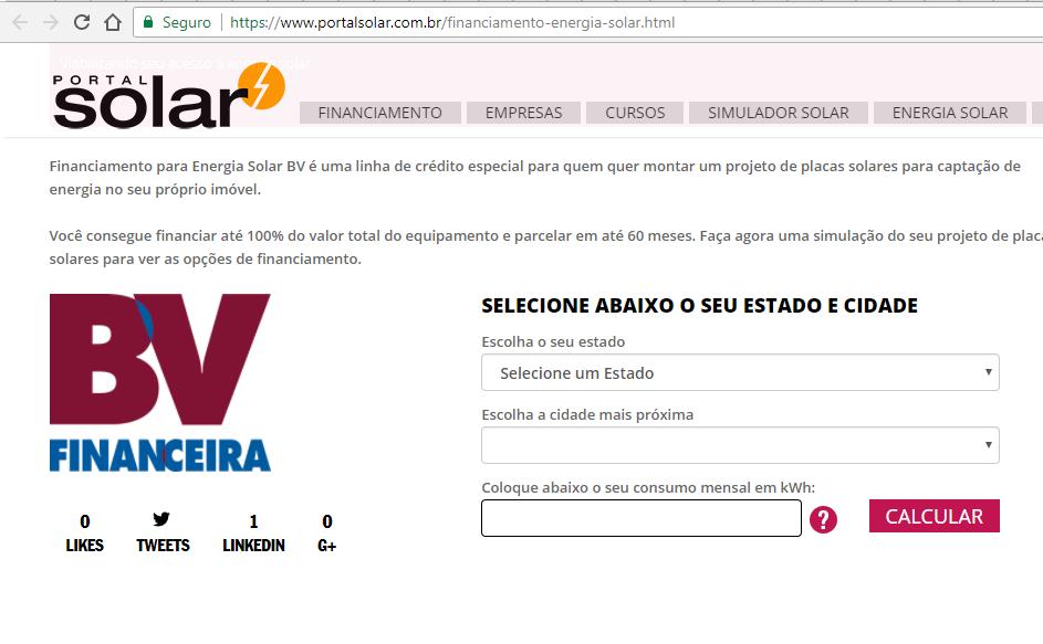 Parceiro BV BV Financeira e Portal Solar Parceria para a oferta de Financiamento de Energia Solar para PF BV Financeira amplia o roll de ofertas do Financiamento para Energia Solar da Pessoa Física