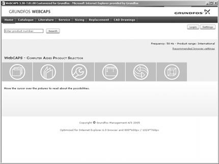Documentação SP A, SP WebCAPS O WebCAPS é um programa para seleção de bombas baseado em Web