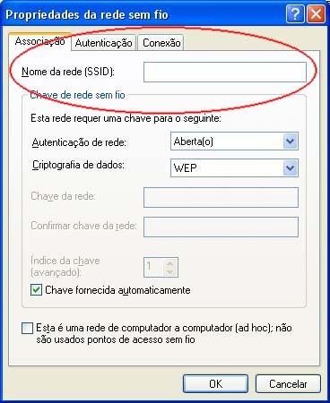 8. Na janela Propriedades da rede sem fio identifique e mude o item Nome da rede