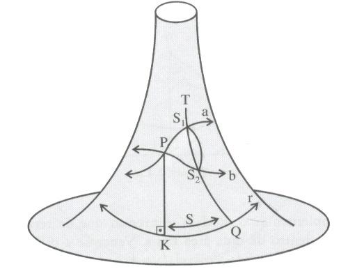 29 A pseudo-esfera é a superfície na qual o Postulado de Lobatschewsky é possível. Ela é gerada pela revolução de uma curva chamada de tratriz (Fig. 13) em torno do seu eixo horizontal.