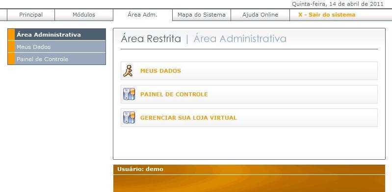 Área administrativa Na opção