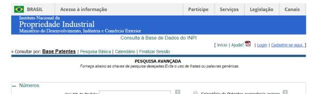 Resultado da pesquisa Base Patentes do INPI